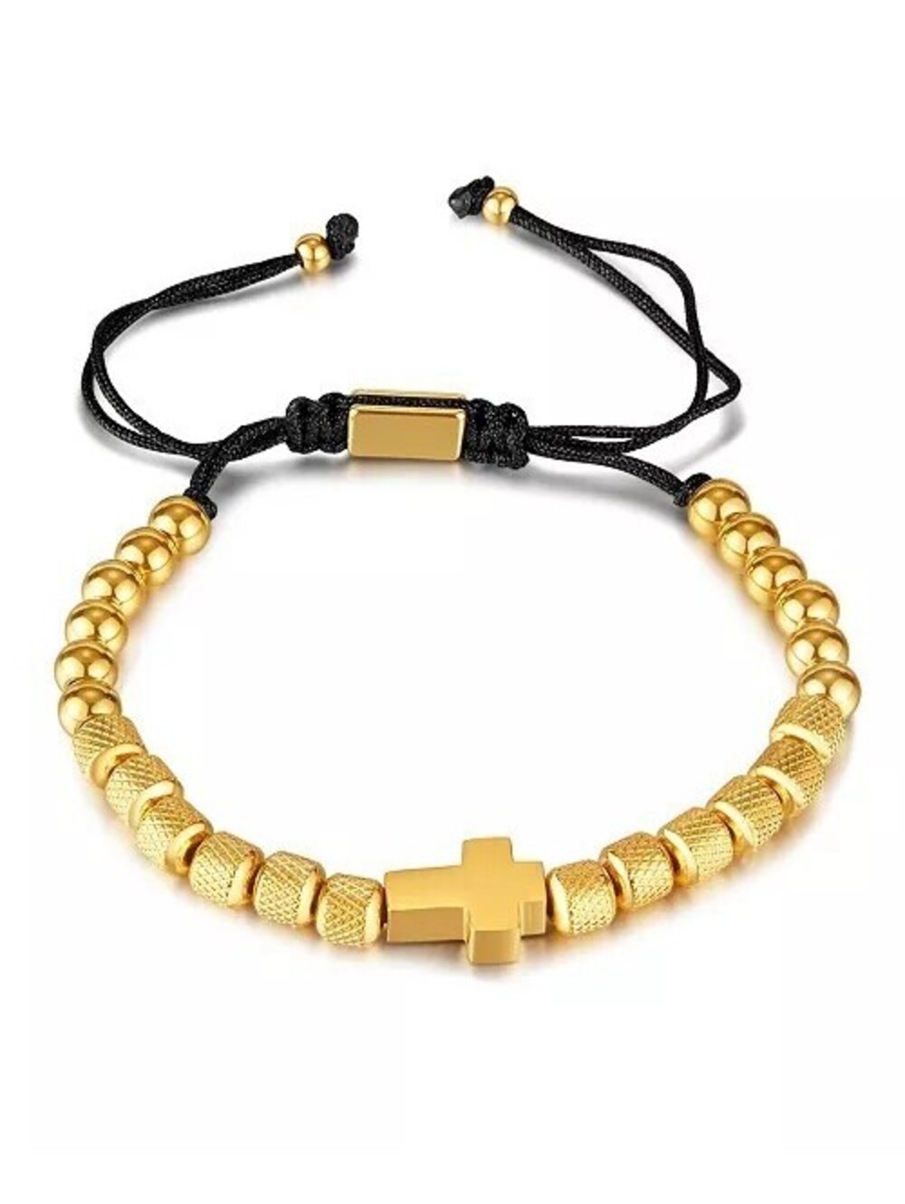Rhona SuttonGold Cross Beaded Rope Stainless Steel Bracelet $98